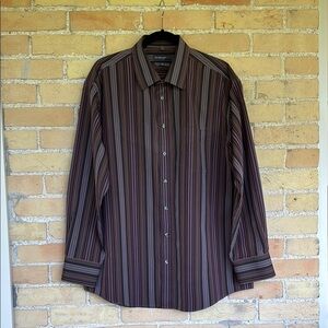 Leo Chevalier Men's Striped Brown Shirt